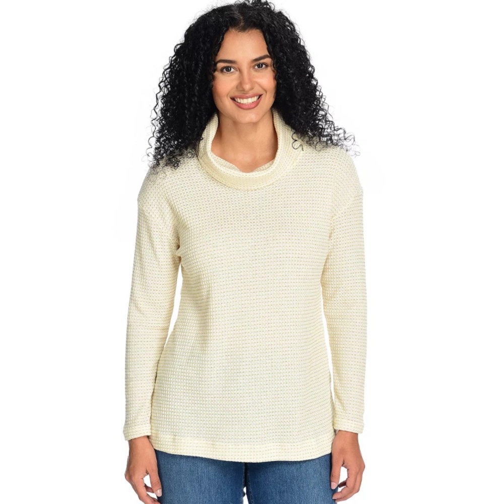 Women’s Christopher & Banks Long Sleeve Cream Cowl Neck Metallic Thermal Top